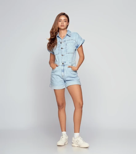 Lesly Enterizo Denim Manga Corta Con Bolsillos UnserAZ