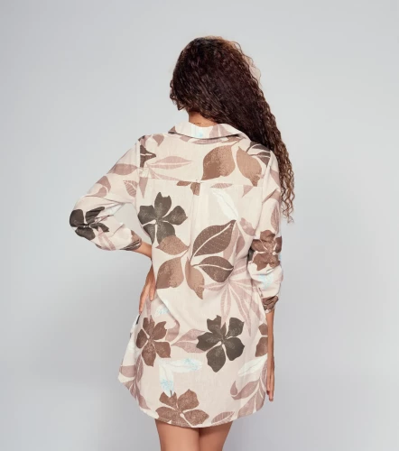 Vestido Para Mujer En Lino Estampado Con Manga 3 4 DerekKQ