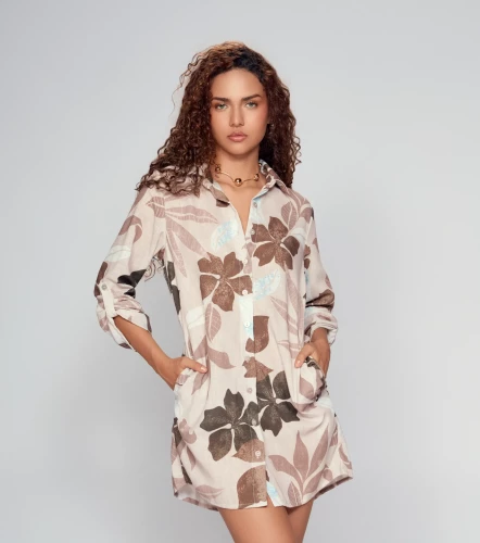 Vestido Para Mujer En Lino Estampado Con Manga 3 4 DerekKQ