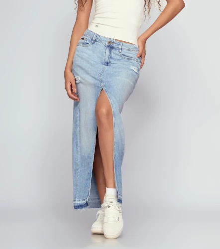 Alexa Falda Larga Con Proceso Claro Rotos Y Bolsillos UnserAZ