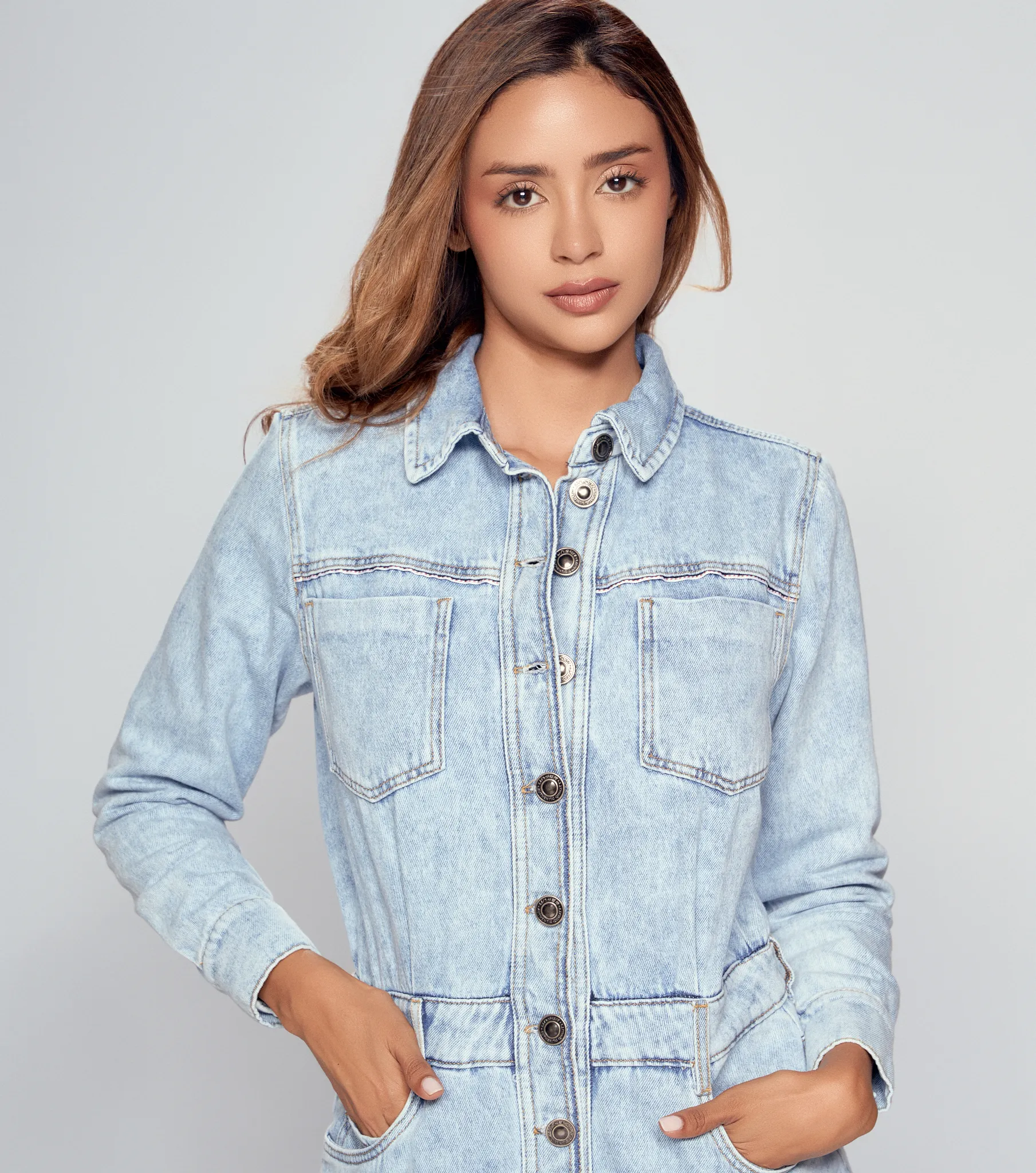 Alice Vestido En Indigo Manga Larga Con Proceso Y Bolsillos Unser 834213 AZ