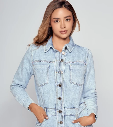 Alice Vestido En Indigo Manga Larga Con Proceso Y Bolsillos UnserAZ