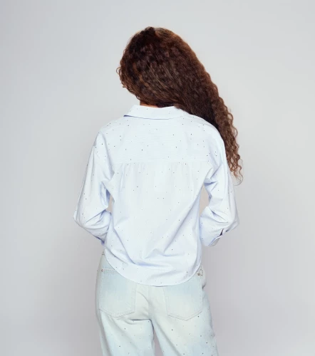 Blusa Camisera Manga Larga Para Mujer De Rayas Y Brillos DerekAZ
