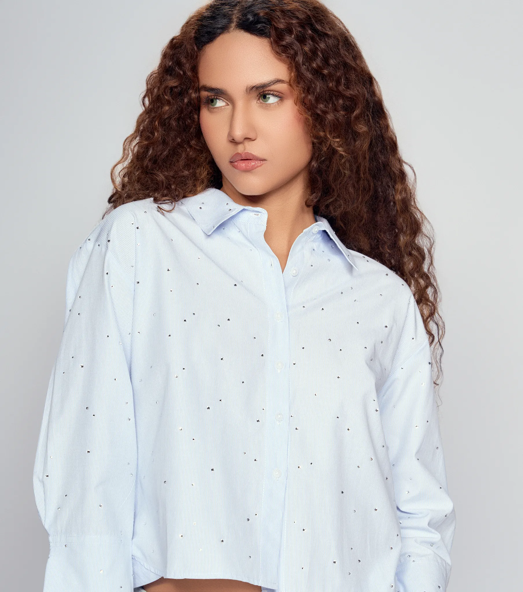 Blusa Camisera Manga Larga Para Mujer De Rayas Y Brillos Derek 833766 AZ