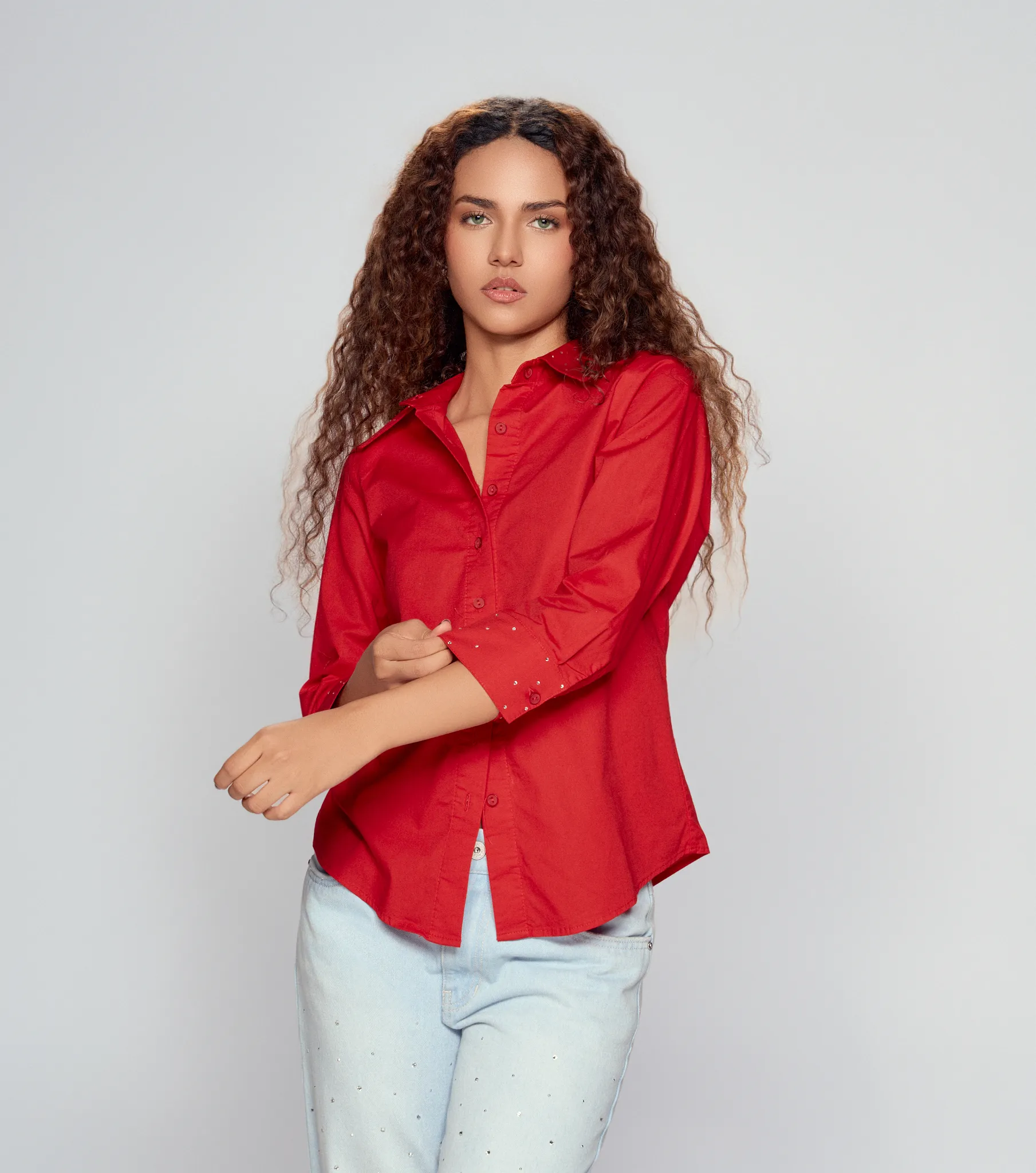Blusa Para Mujer Camisera Manga 3 4 Unicolor DerekRJ