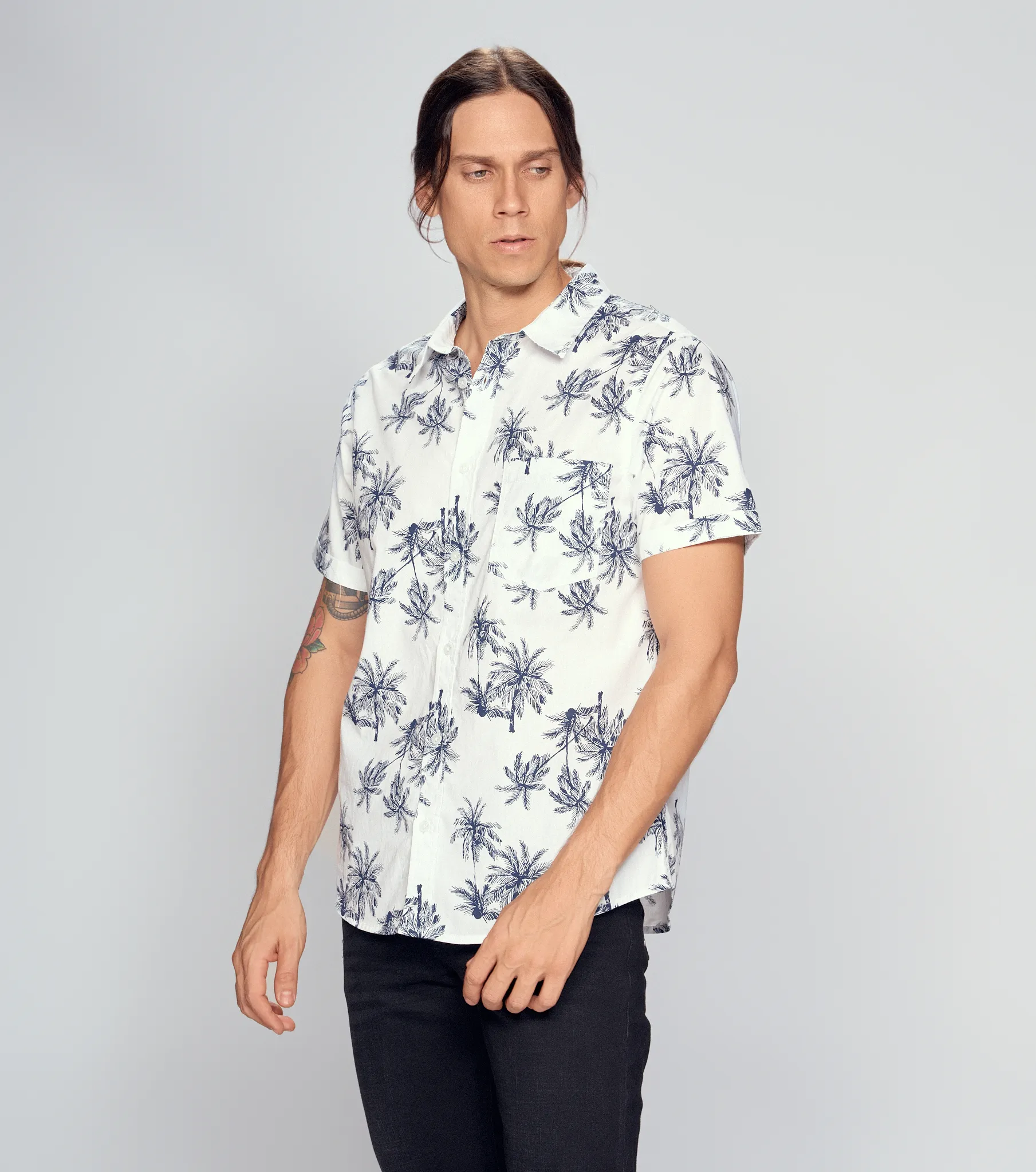 Camisa Para Hombre Molderia Slim Estampada Manga Corta Unser 834021 BL