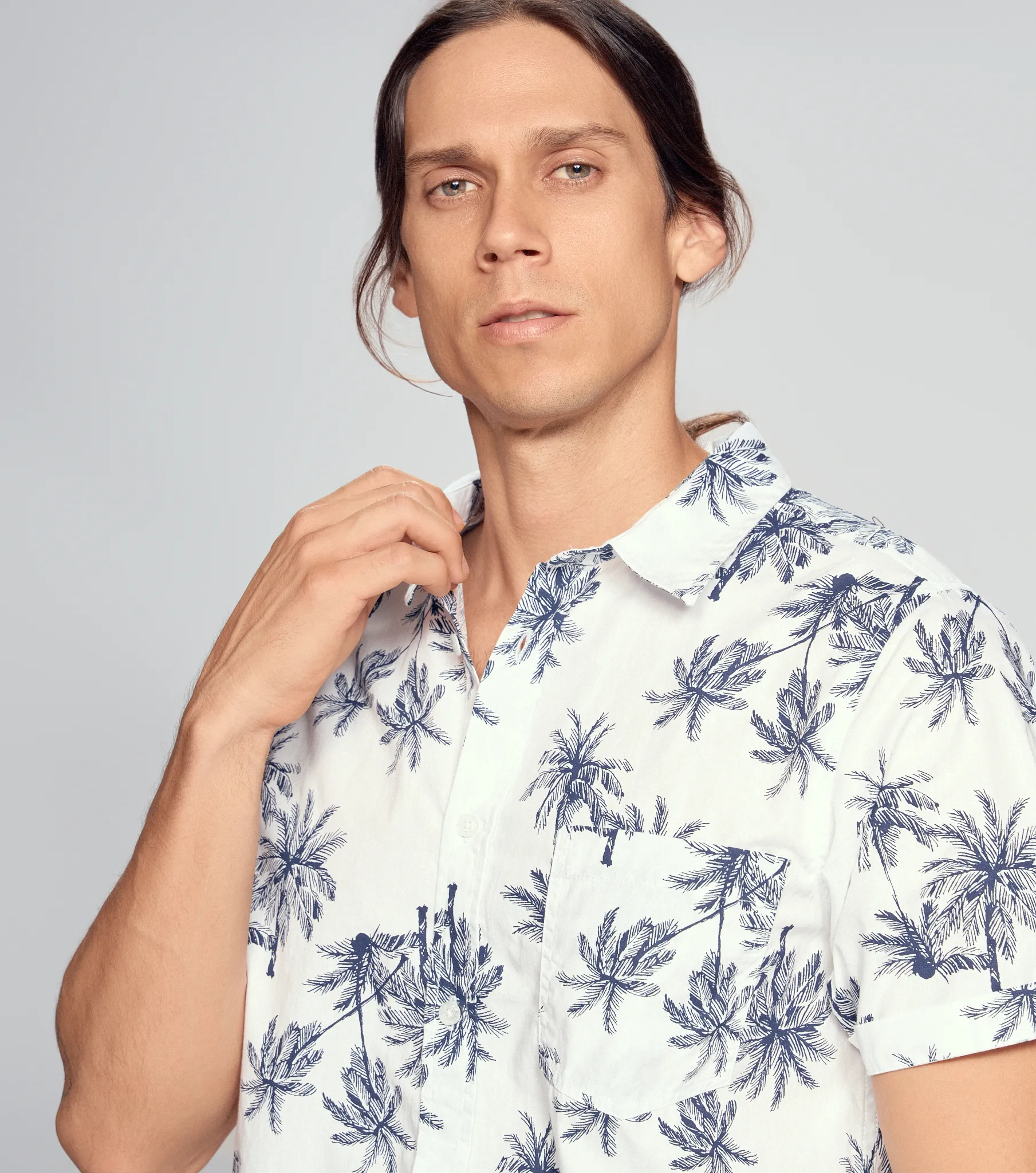 Camisa Para Hombre Molderia Slim Estampada Manga Corta Unser 834021 BL