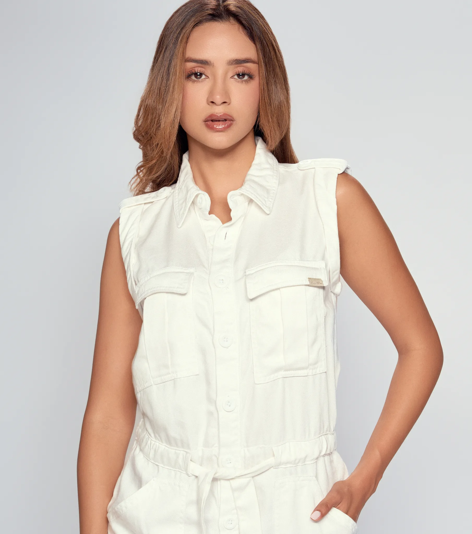 Danissa Enterizo Manga Sisa Con Charreteras Y Cinturon Unser 831790 BL