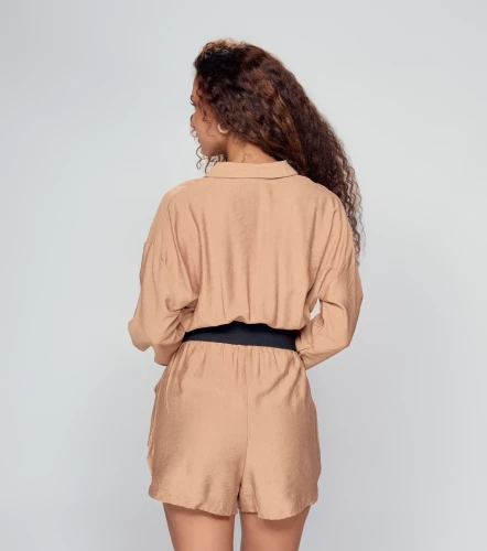 Enterizo Short Para Mujer Manga Larga Unicolor DerekKQ