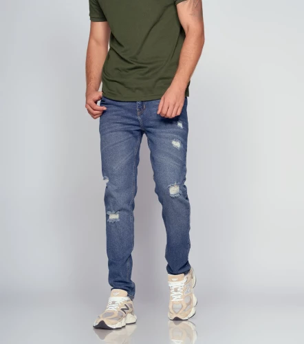 Jean Para Hombre Cinco Bolsillos Molderia Iron Con Rotos UnserAZ