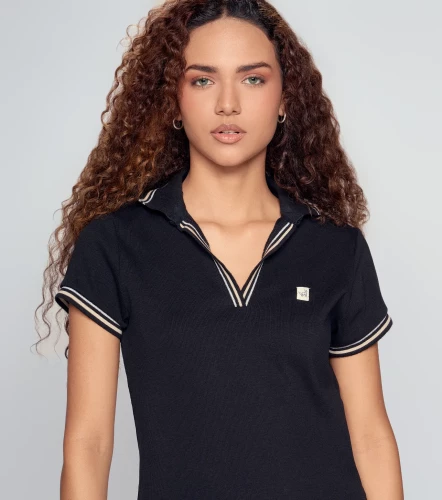 Laura Polo Unicolor Cuello En V Con Martingala Cuello Y Punos Tejidos UnserNG