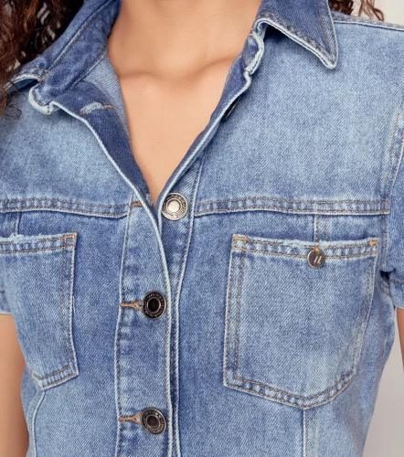 Marilyn Vestido Corto En Indigo Con Proceso Y Bolsillos UnserAZ