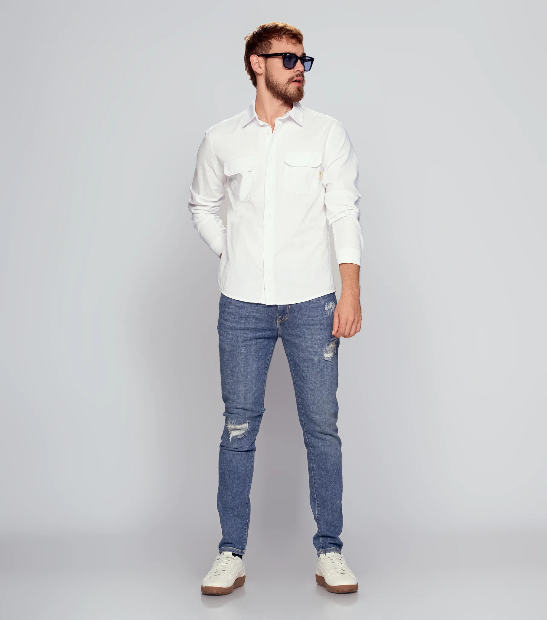 Camisa Para Hombre Unicolor Manga Larga Con Bolsillos Unser 834026 BL