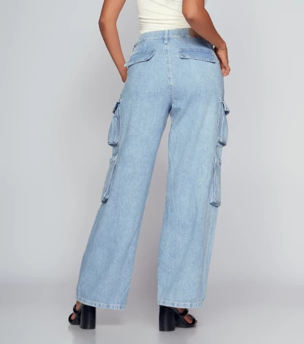 Jean Para Mujer Cargo Con Proceso Claro Barcelona Thalia DerekAZ