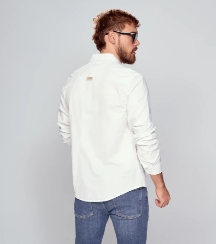 Camisa Para Hombre Unicolor Manga Larga Con Bolsillos UnserBL