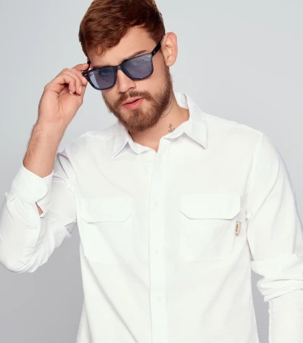 Camisa Para Hombre Unicolor Manga Larga Con Bolsillos UnserBL