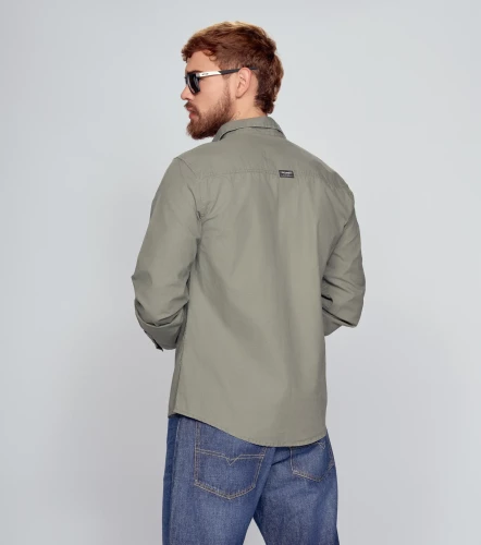 Camisa Para Hombre Unicolor Manga Larga Con Bolsillos UnserVD