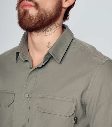 Camisa Para Hombre Unicolor Manga Larga Con Bolsillos UnserVD