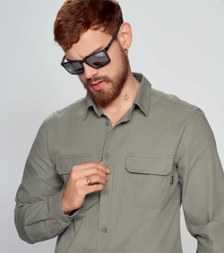 Camisa Para Hombre Unicolor Manga Larga Con Bolsillos UnserVD