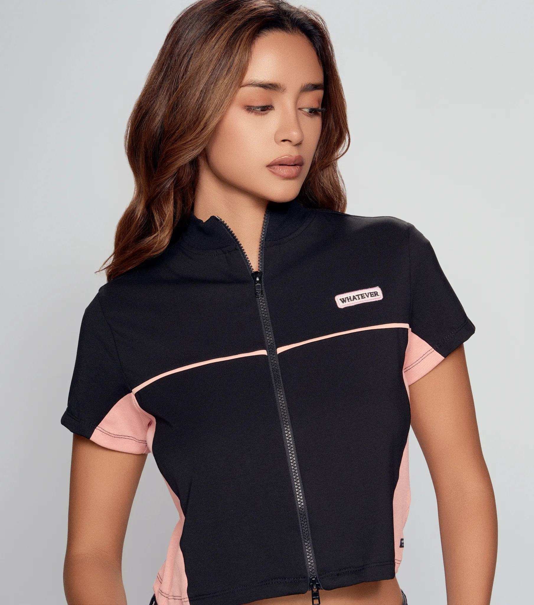 Melina Blusa Combinada Con Cremallera Doble Y Cuello Tejido Unser 832670 NG