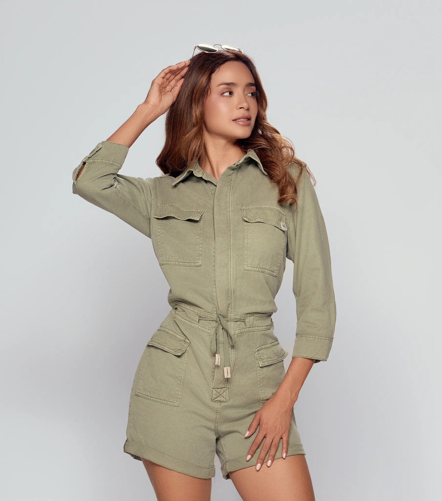 Fatima Enterizo Short Con Bolsillos Y Manga 3 4 UnserVD