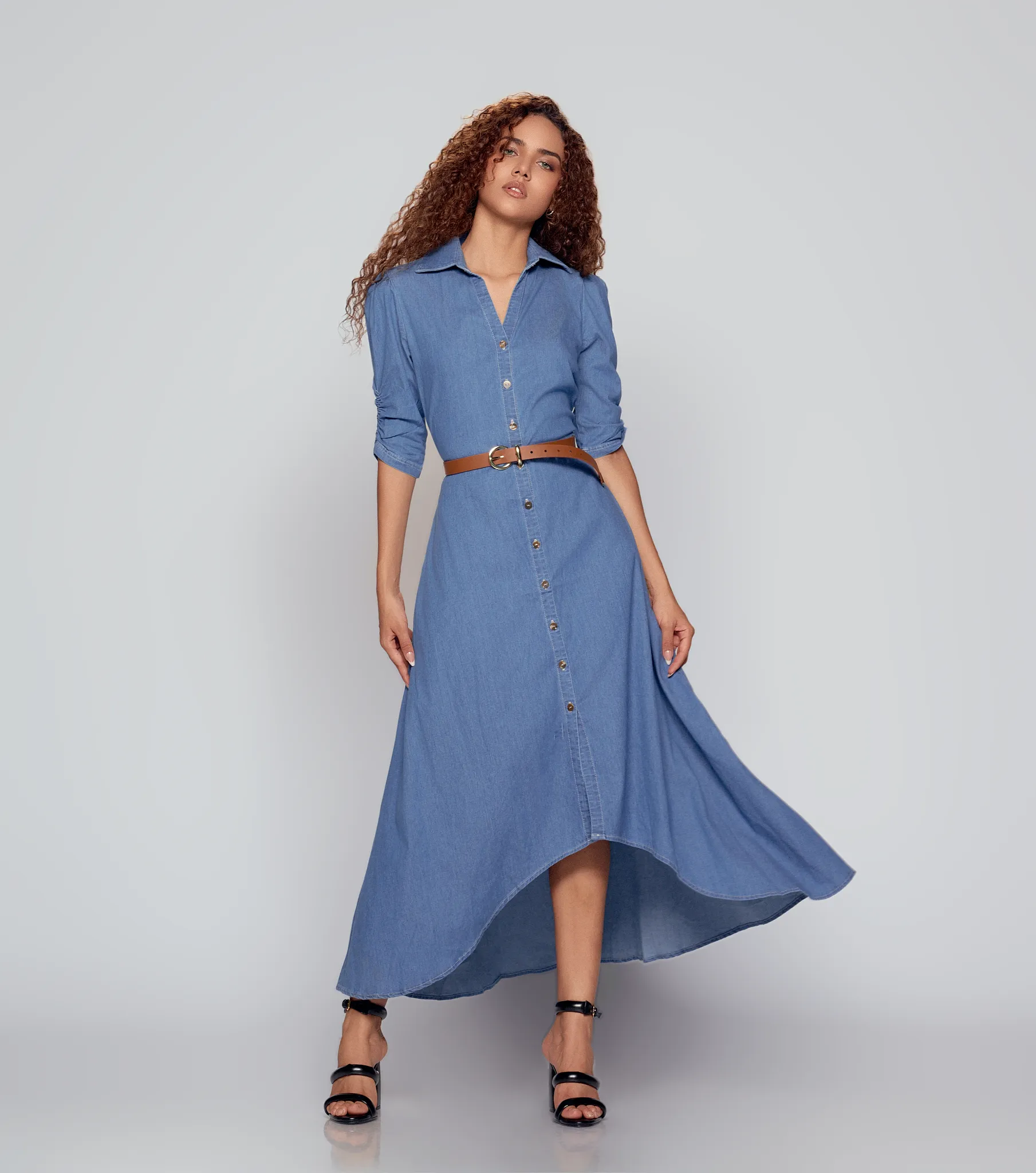 Vestido Largo En Chambray Con Mangas Madonna Derek 833246 AZ