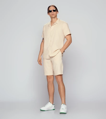 Neitan Bermuda Unicolor En Lino Con Bolsillos UnserBG