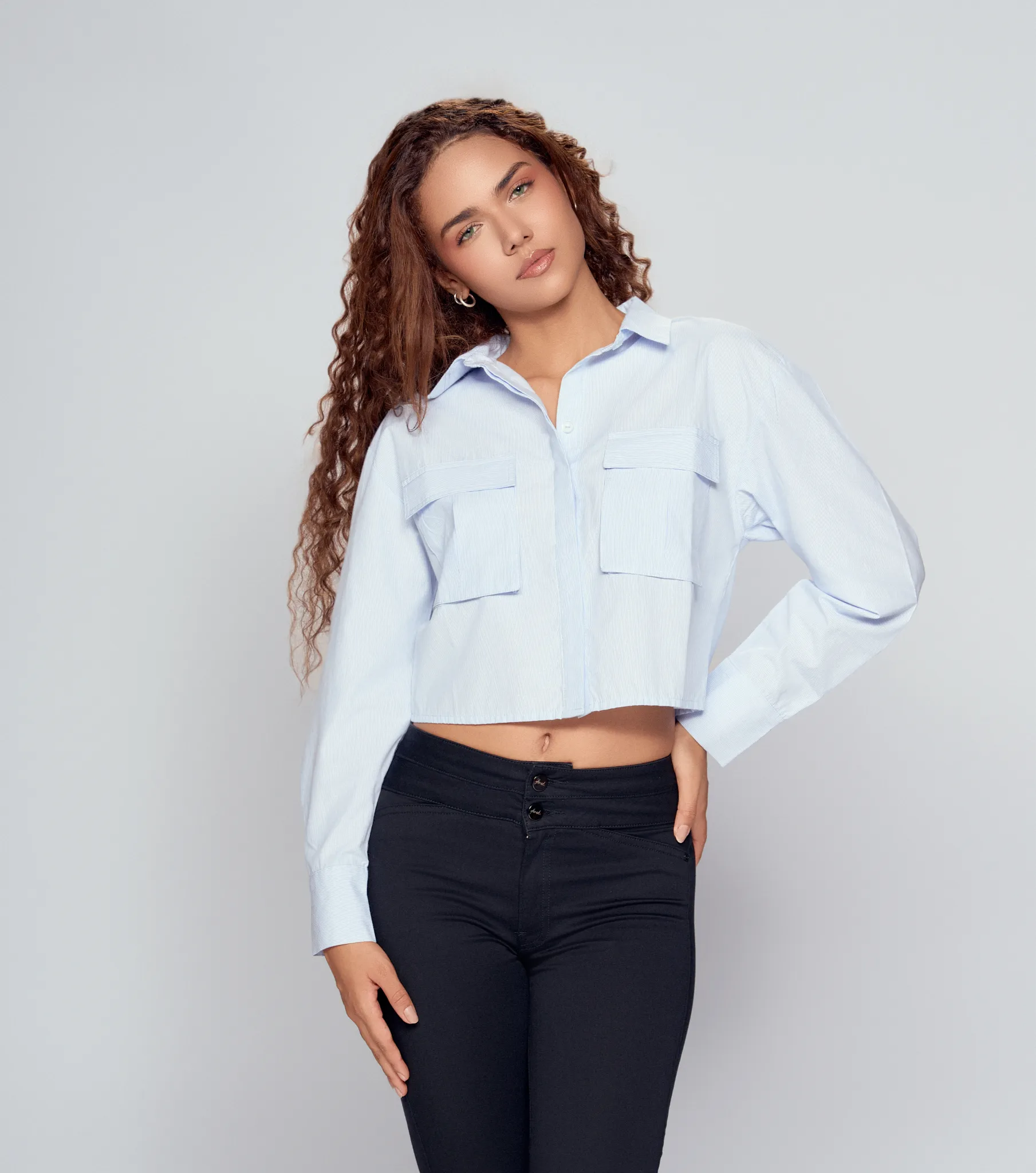 Blusa Camisera Manga Larga Para Mujer Con Bolsillos Derek 834358 AC