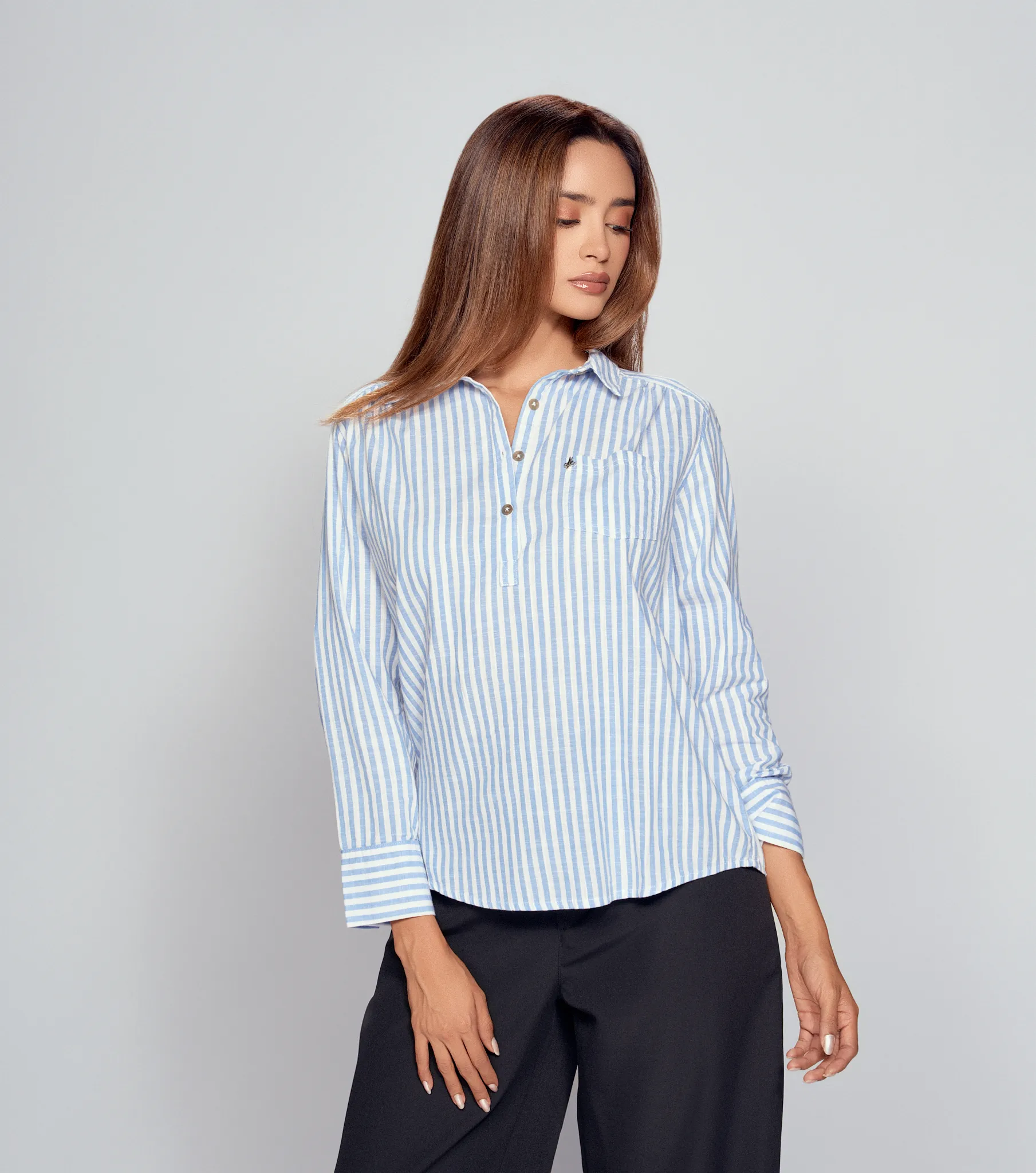 Blusa de rayas en lino manga derek 832885 DEREK Tienda