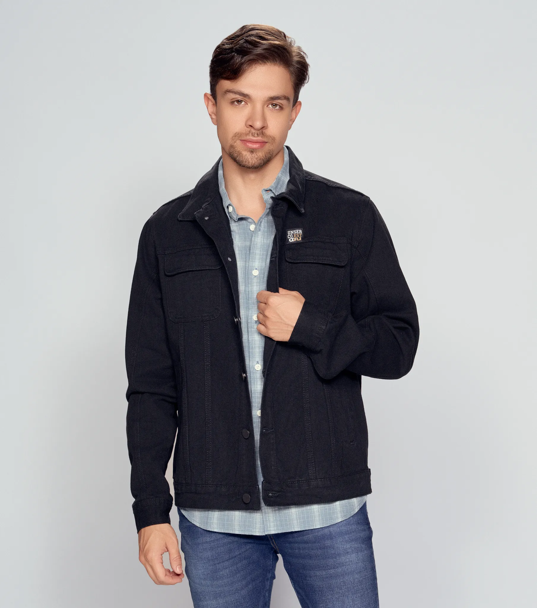 Chaqueta Para Hombre En Indigo Negro Con Proceso UnserNG