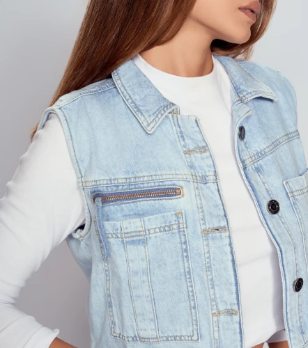 Valeria Chaleco Denim Con Bolsillos Y Cremallera UnserAZ