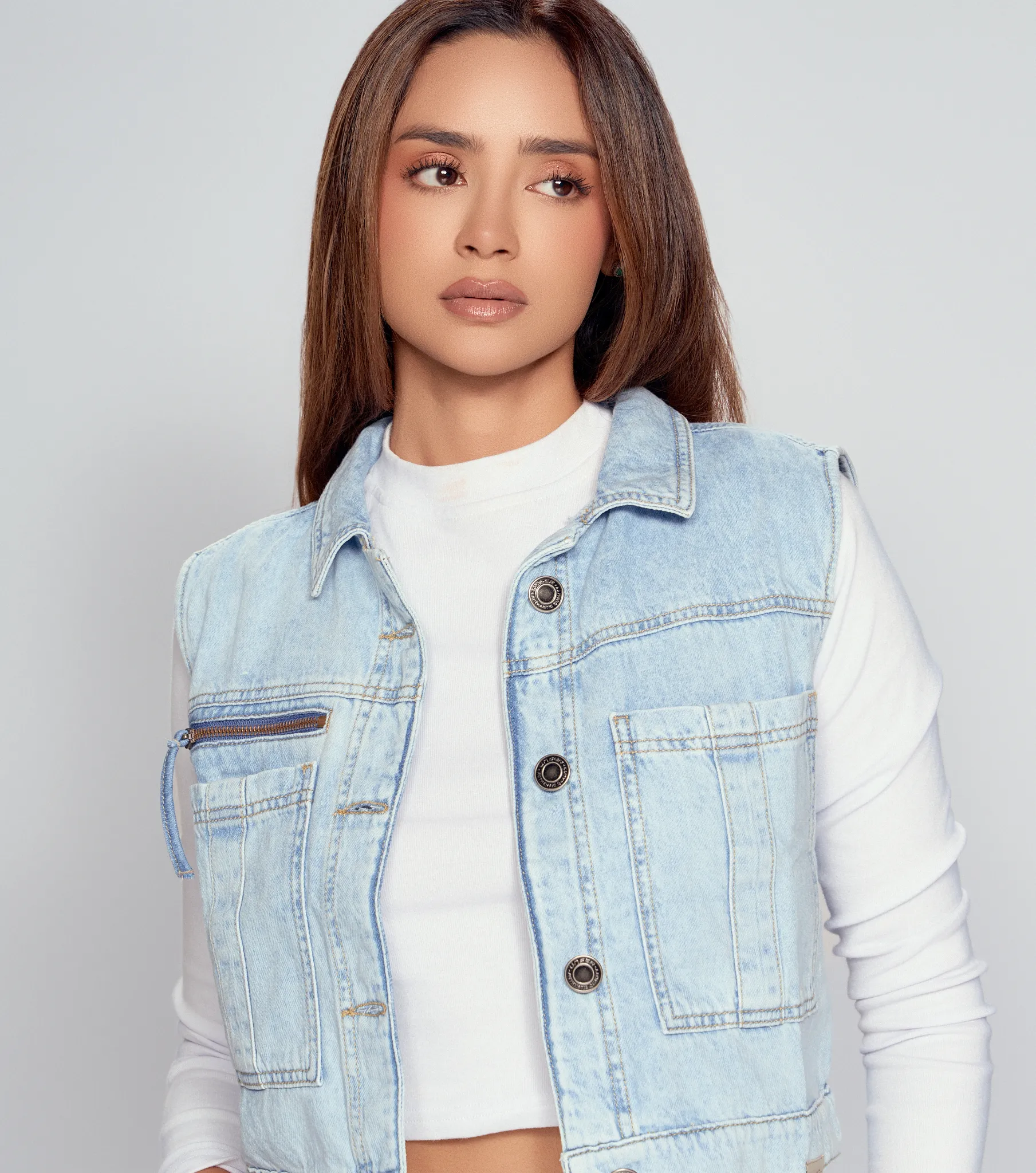 Valeria Chaleco Denim Con Bolsillos Y Cremallera Unser 830923 AZ