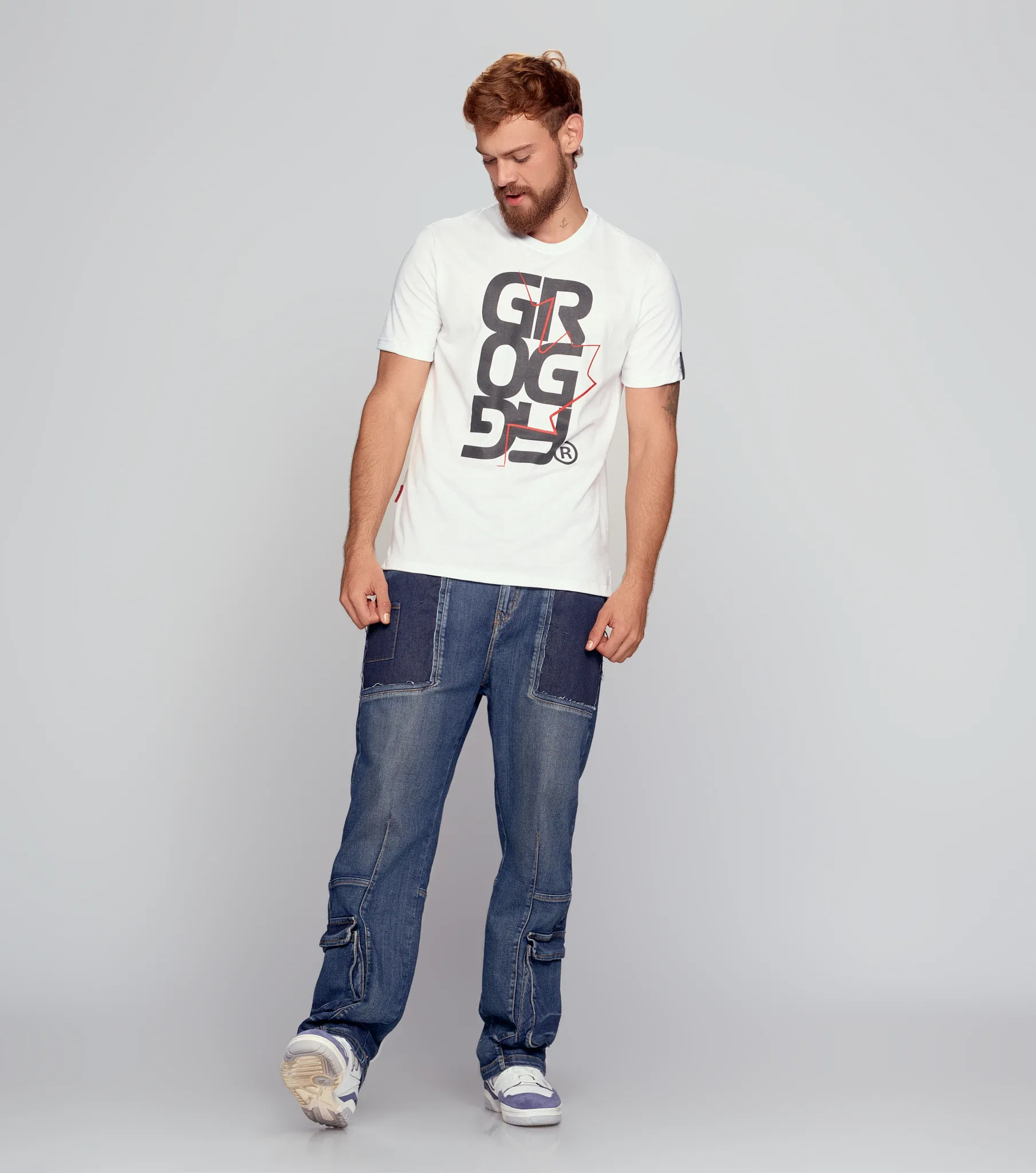 Darren T Shirt Slim Masculina Groggy 834153 BL