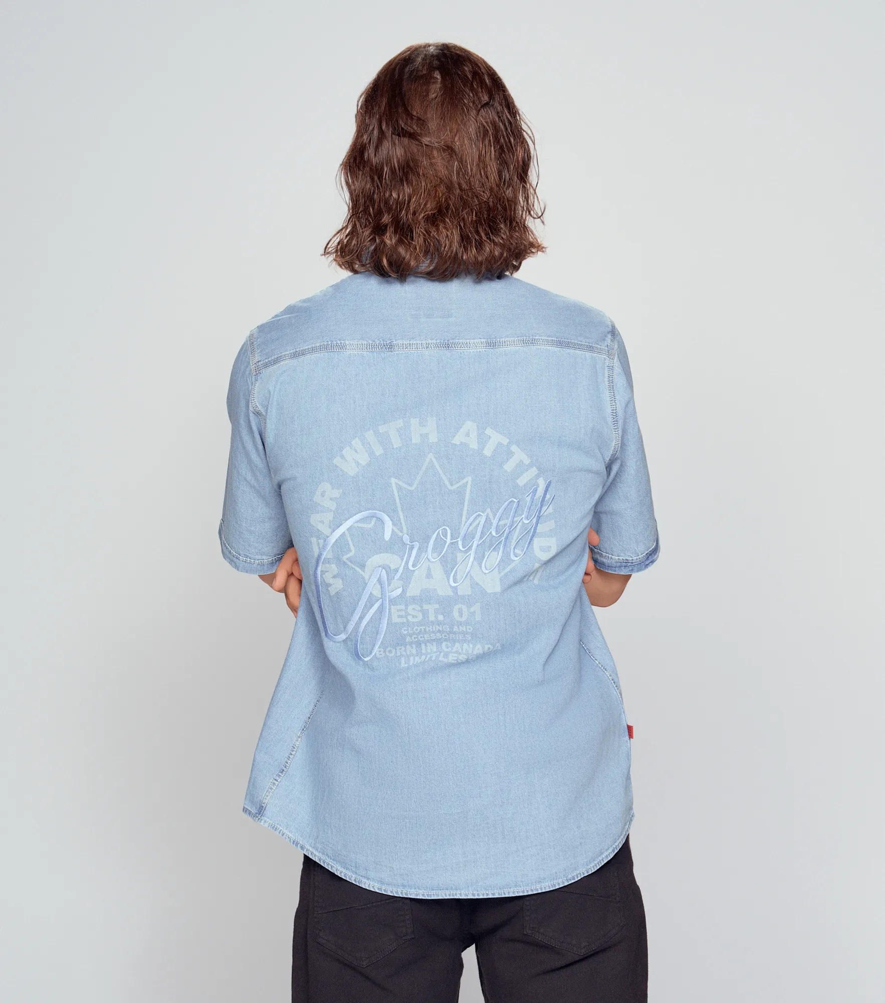 Hacker Camisa Manga Corta En Denim Masculina Groggy 835581 AZ