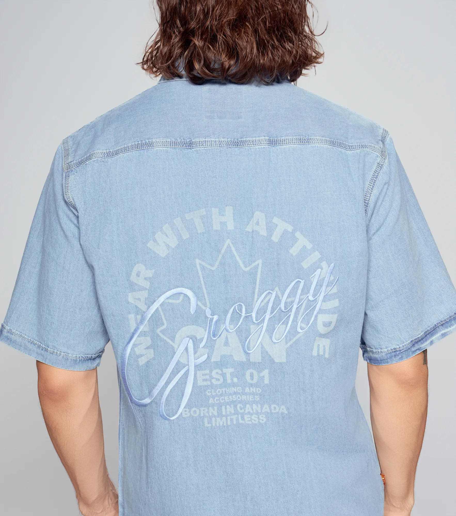 Hacker Camisa Manga Corta En Denim Masculina Groggy 835581 AZ