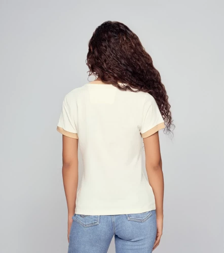 Fernanda T Shirt Unicolor Con Estampado Delantero Punos Y Cuello En Contraste UnserBL