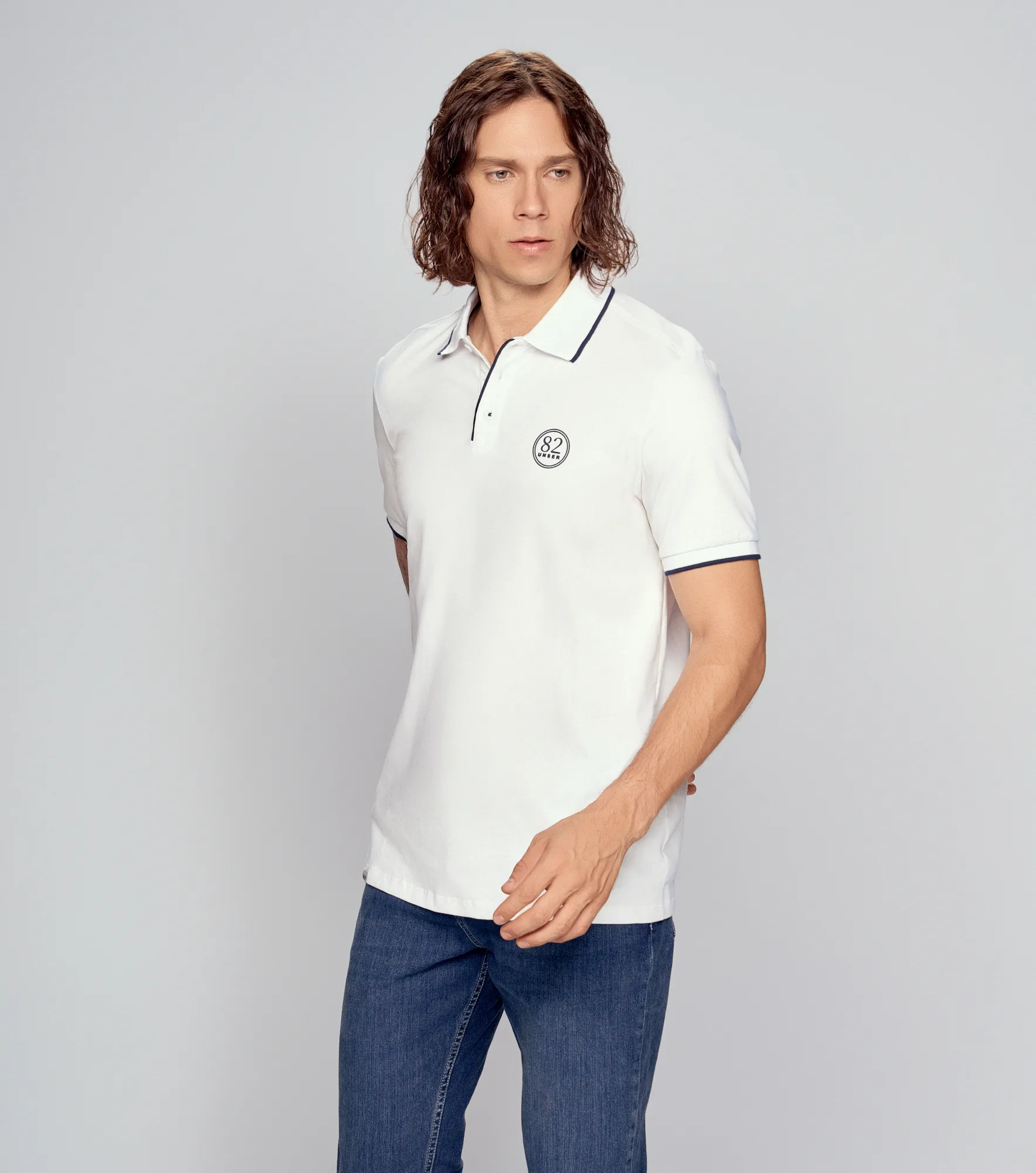 Slim Joel Polo Unicolor Con Combinacion En Cuello Unser 835612 BL