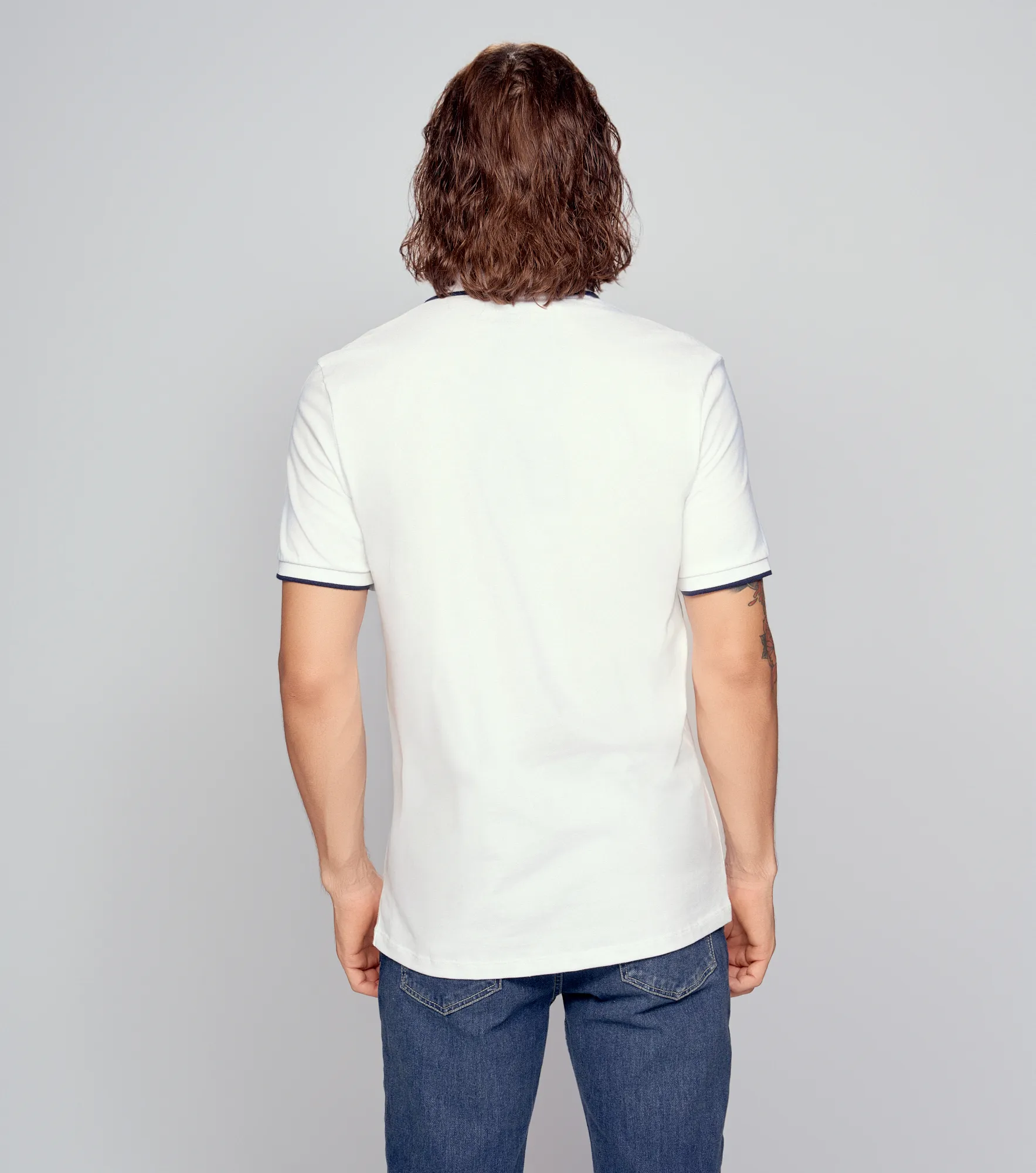 Slim Joel Polo Unicolor Con Combinacion En Cuello Unser 835612 BL