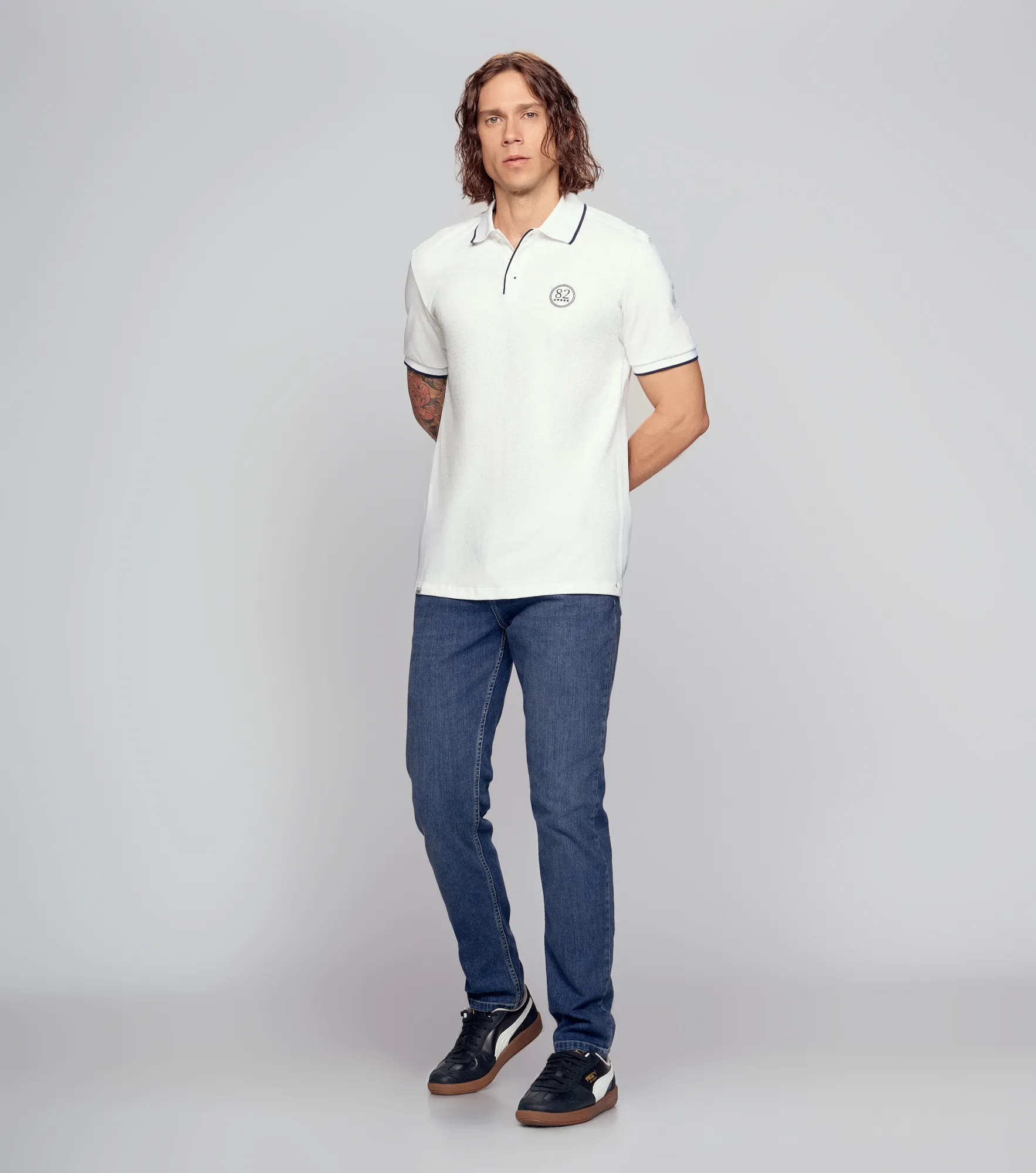 Slim Joel Polo Unicolor Con Combinacion En Cuello Unser 835612 BL