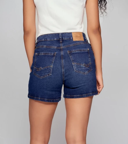 Jimena Short En Denim Con Proceso Oscuro Y Bolsillos UnserAZ