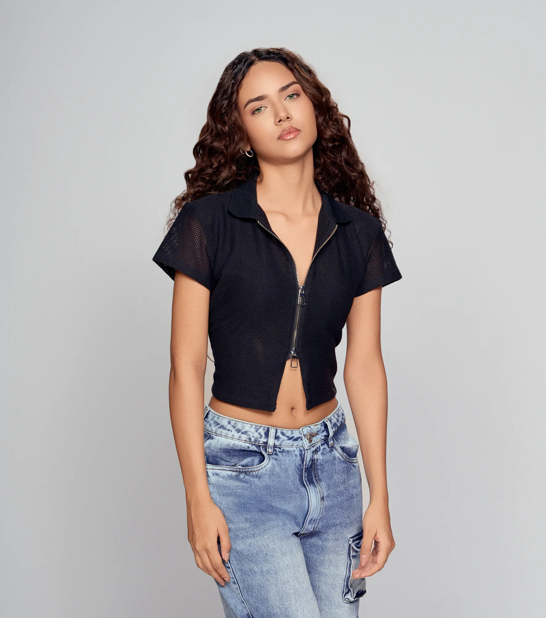 Pepper Blusa Slim Texturizada Con Cremallera TyperNG