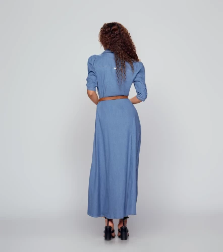 Vestido Largo En Chambray Con Mangas Madonna DerekAZ