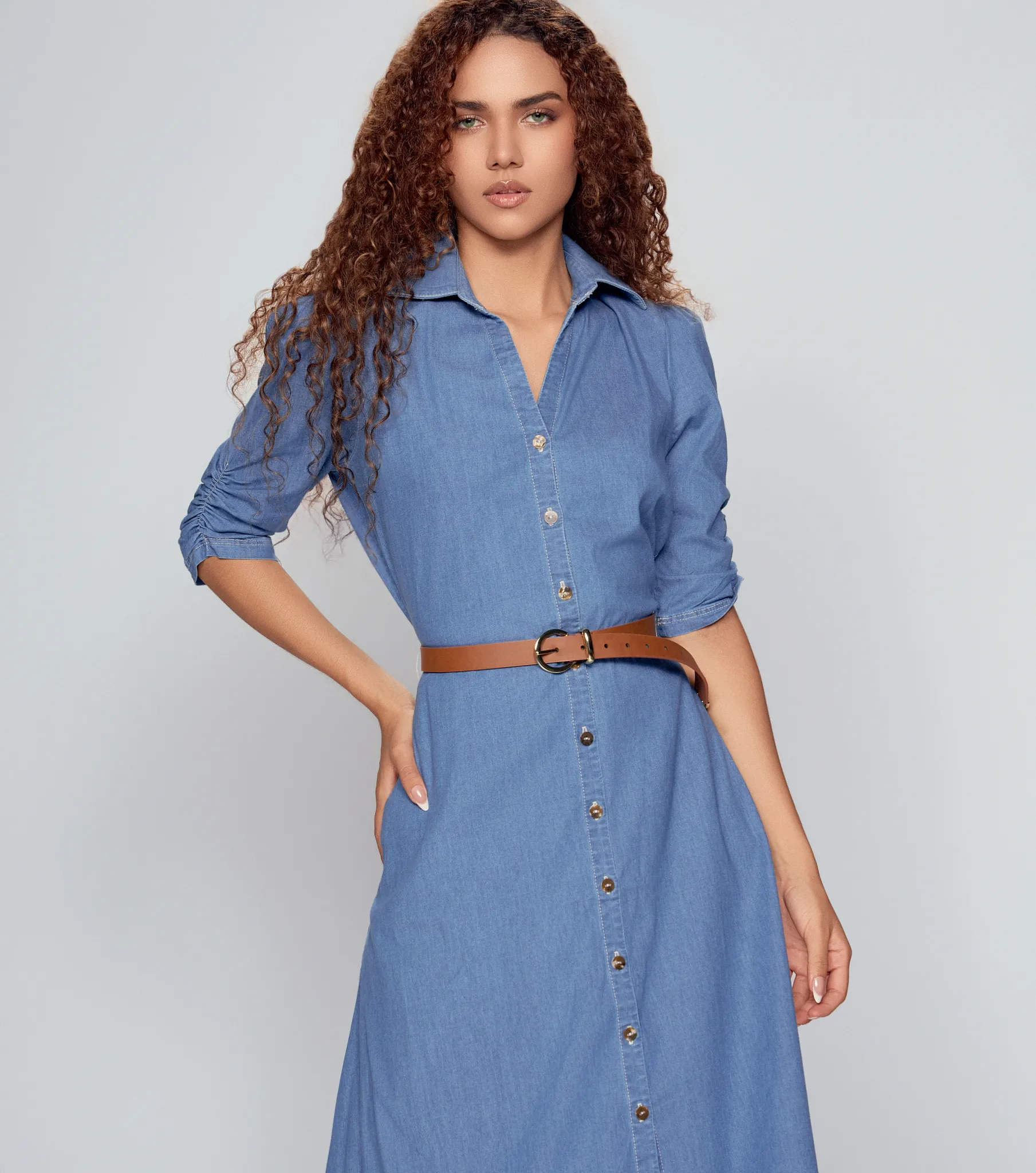 Vestido Largo En Chambray Con Mangas Madonna Derek 833246 AZ