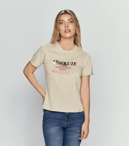 Clau T Shirt Unicolor Con Estampado Brillante En Delantero UnserAR