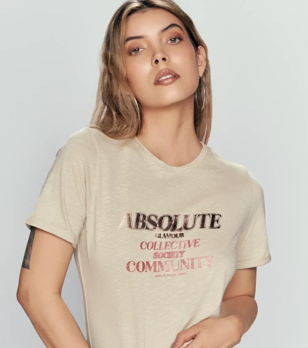 Clau T Shirt Unicolor Con Estampado Brillante En Delantero UnserAR