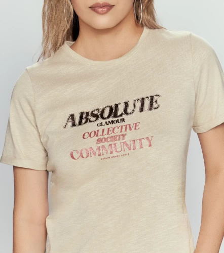 Clau T Shirt Unicolor Con Estampado Brillante En Delantero UnserAR