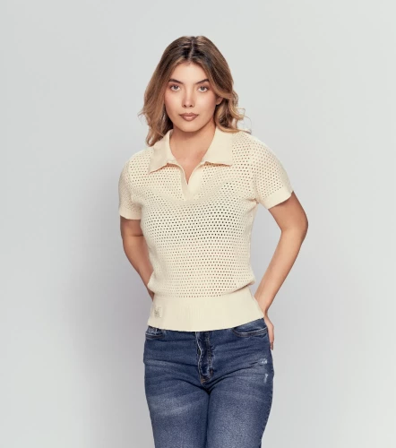 Liliana Polo Tejido En Malla Con Fajon Unicolor UnserAR