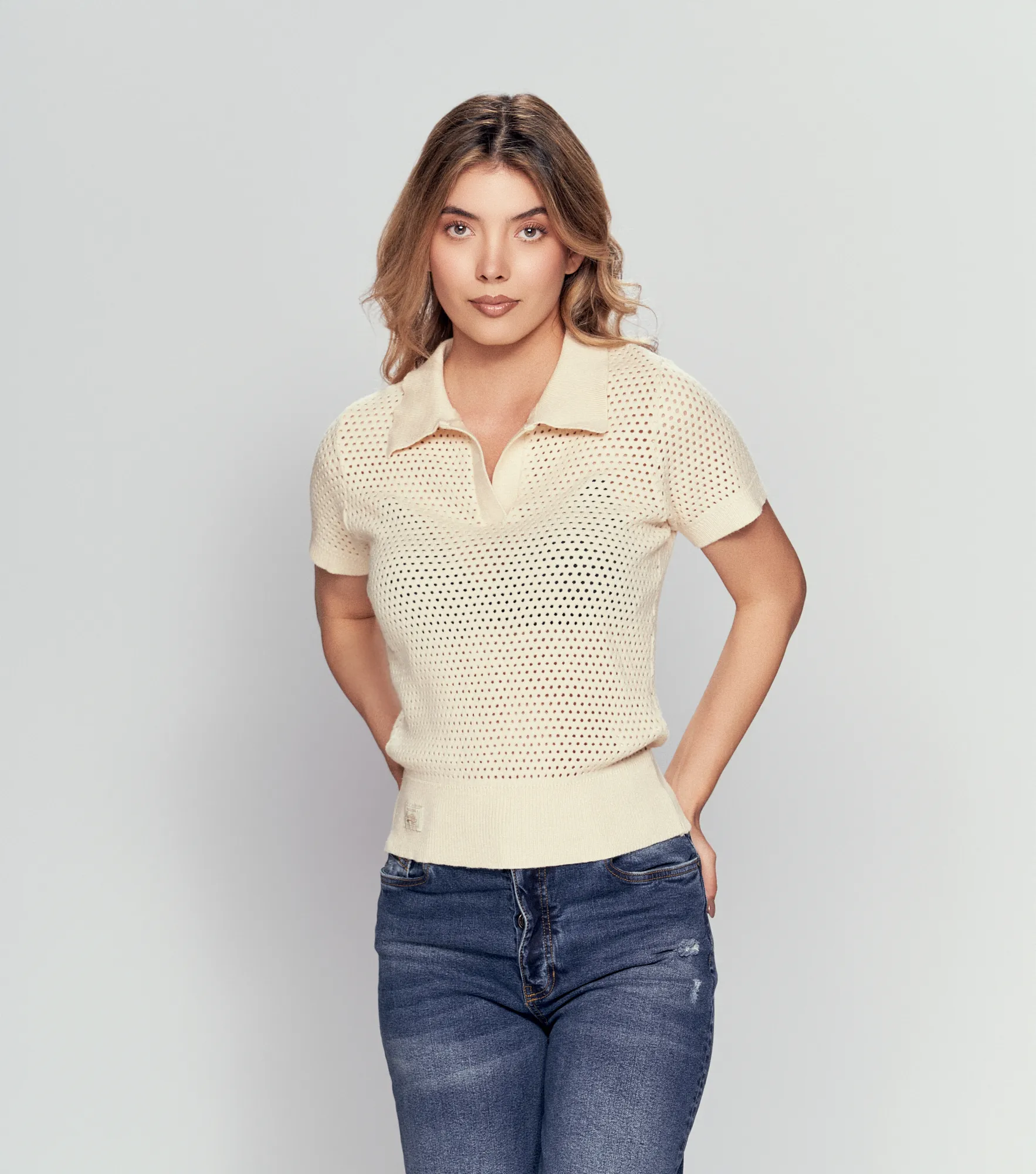 Liliana Polo Tejido En Malla Con Fajon Unicolor Unser 832647 AR