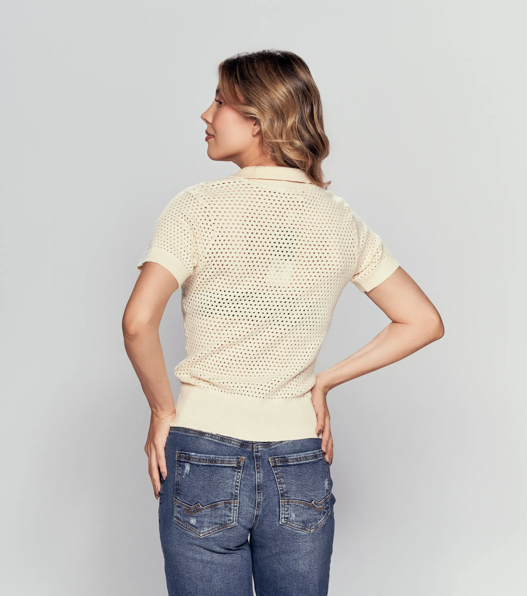 Liliana Polo Tejido En Malla Con Fajon Unicolor Unser 832647 AR