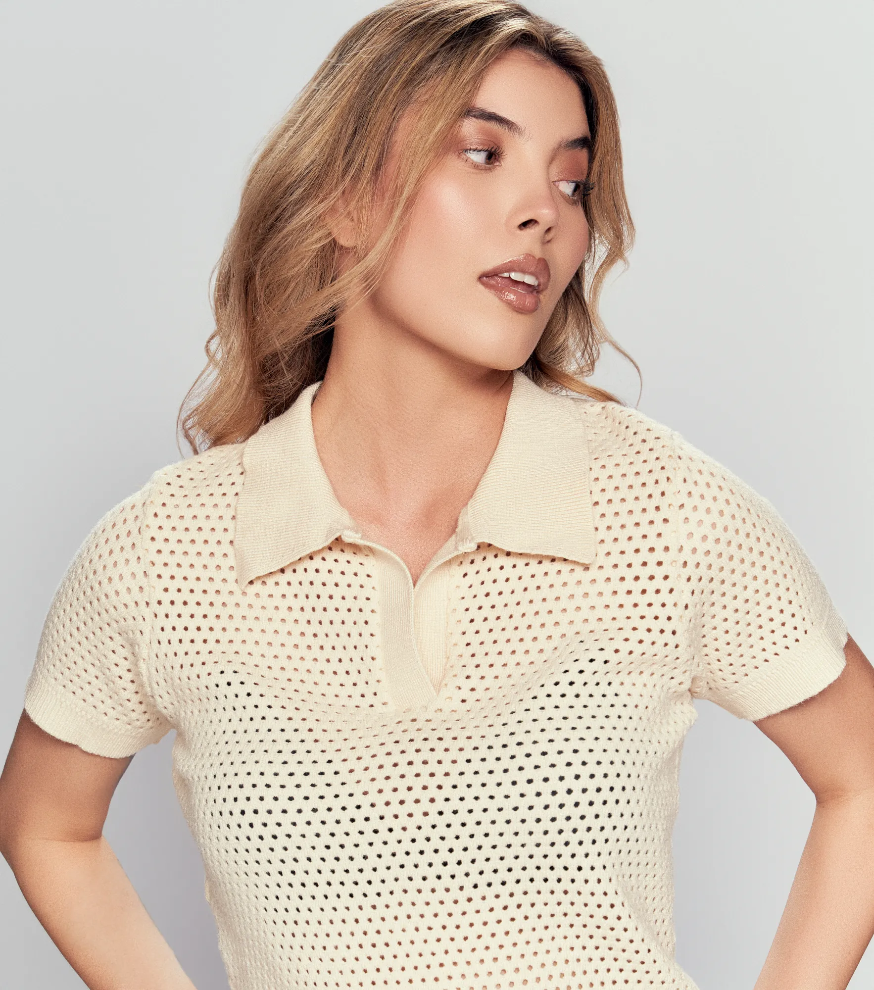 Liliana Polo Tejido En Malla Con Fajon Unicolor Unser 832647 AR